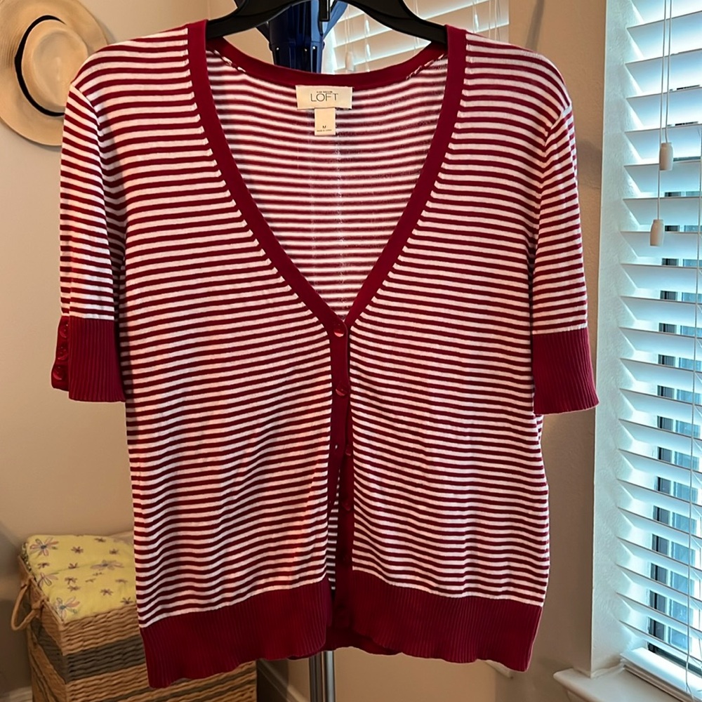 Loft Short Sleeve Striped Cardigan